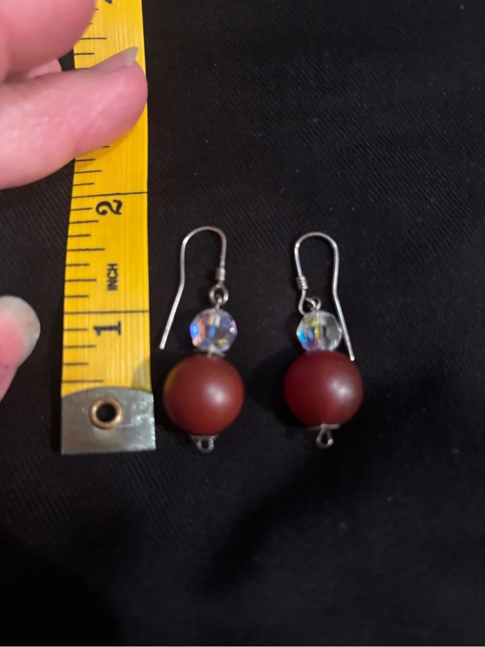 Dark Red/Rust glass Beaded Drop Earrings with Sworwarski  Crystal accent